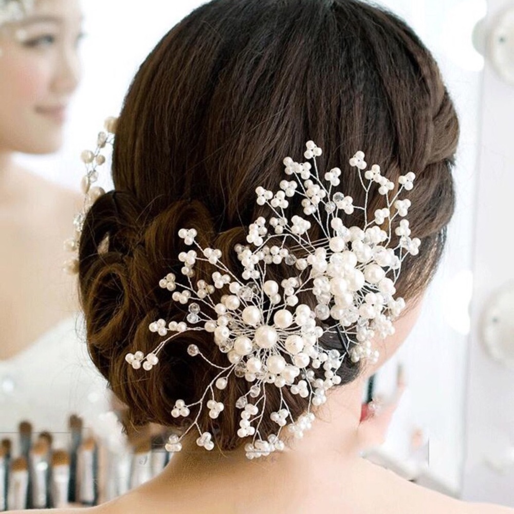 Pearl and Crystal Bridal Hair Combs - Picture 1 of 9